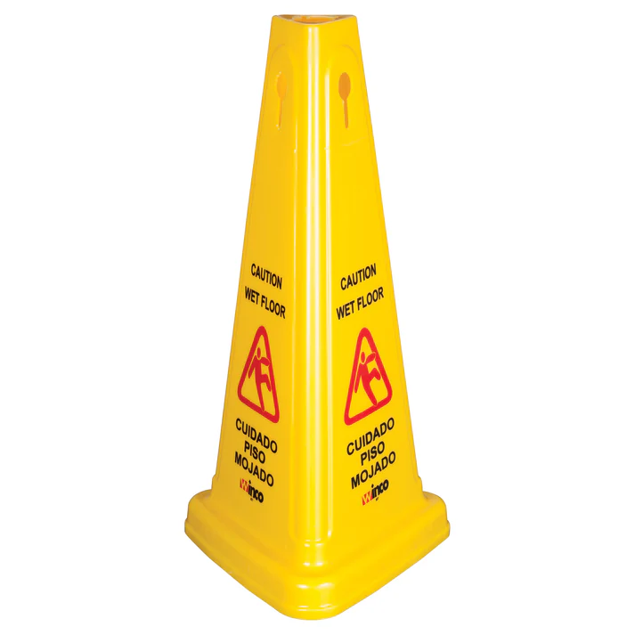 Wet Floor Caution Sign, Cone-shaped, Yellow