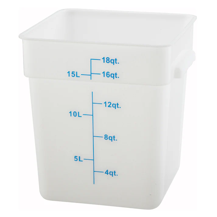  Square Storage Container, White Polypropylene - 18 Quart
