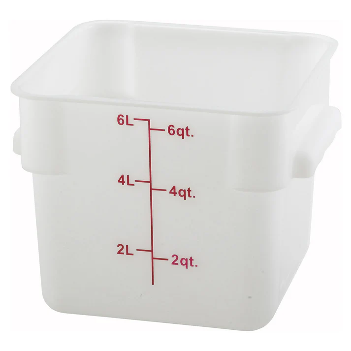 Square Storage Container, White Polypropylene - 6 Quart