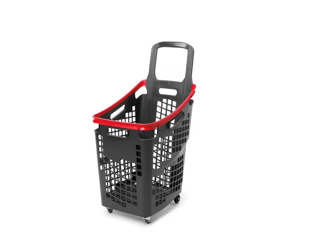Black Tall 4 Wheel Trolley Basket