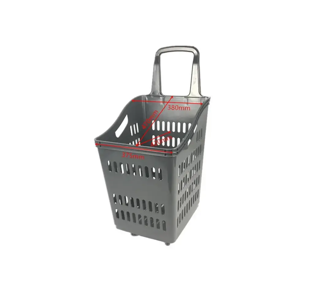 Gray Shopping Basket Rolling Hand Basket