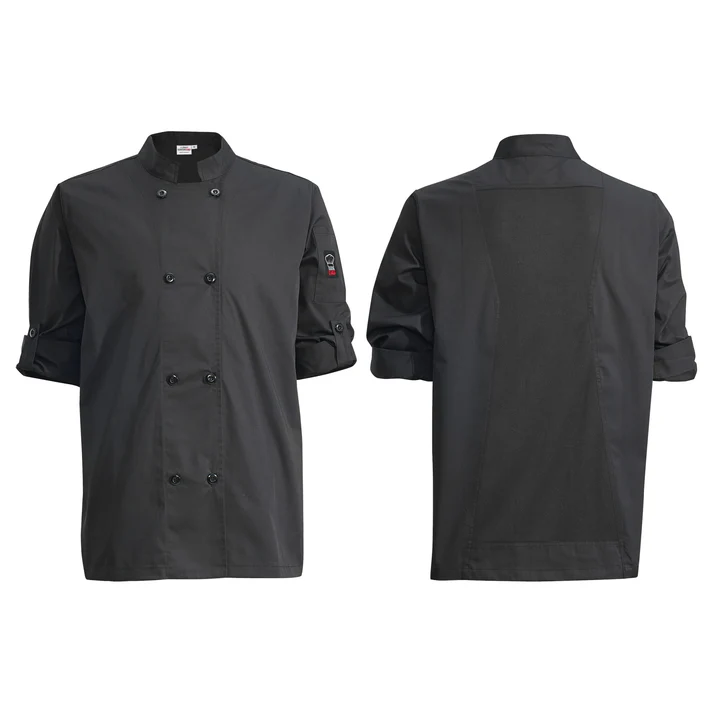 Ventilated Chef Jacket with Roll-Tab Sleeves, Tapered Fit