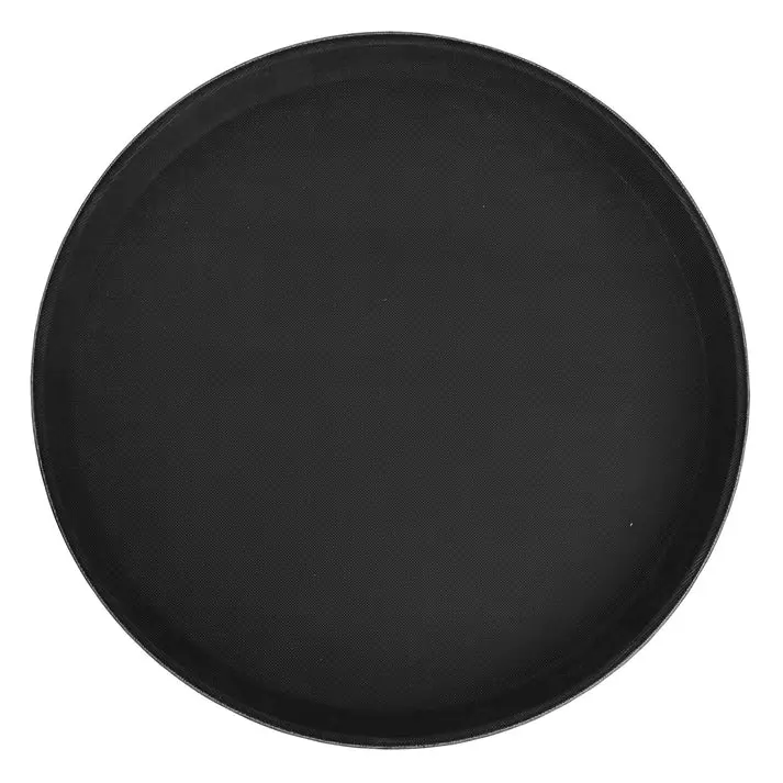  Deluxe Fiberglass Tray, Non-slip, Round - 14", Black