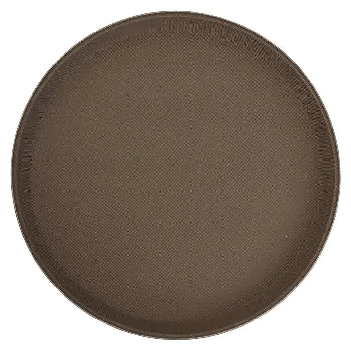 Deluxe Fiberglass Tray, Non-slip, Round - 11", Brown