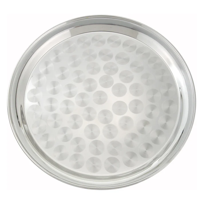 Stainless Steel Round Serving Tray with Swirl Pattern - 14"