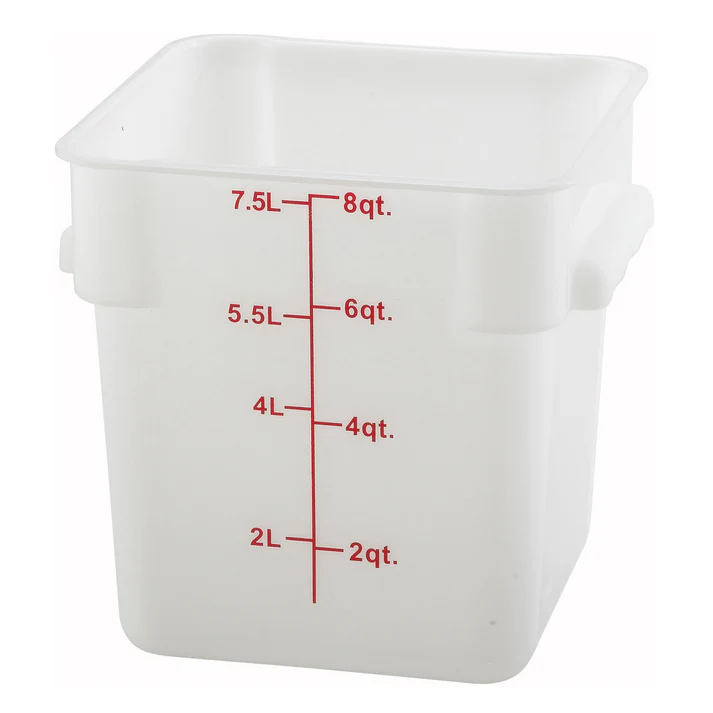 Square Storage Container, White Polypropylene - 8 Quart