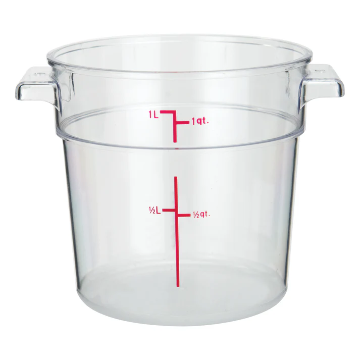 Round Storage Container, Clear Polycarbonate - 1 Quart