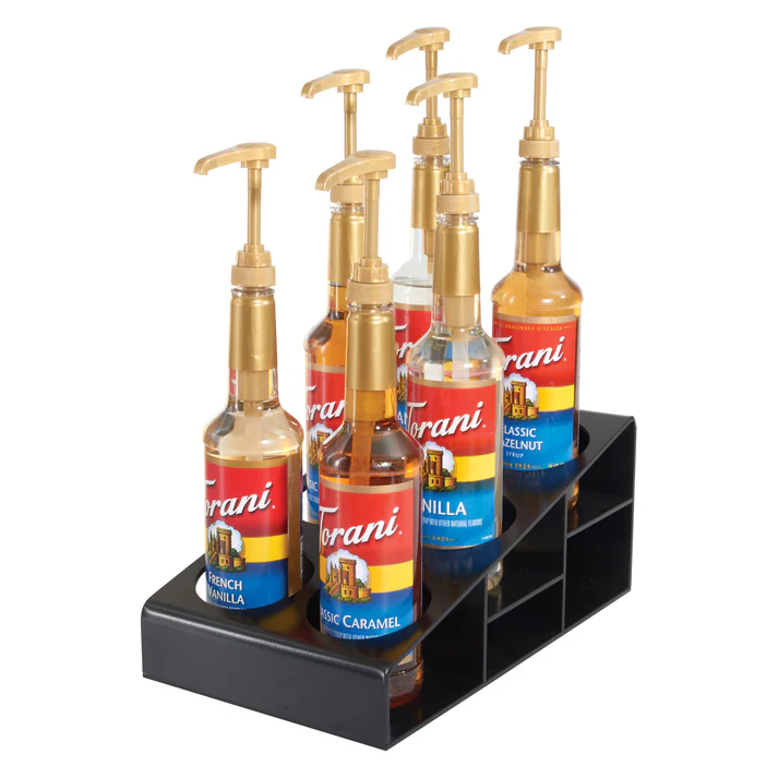 Syrup/Condiment Bottle Organizer, 6-Compartments, Black