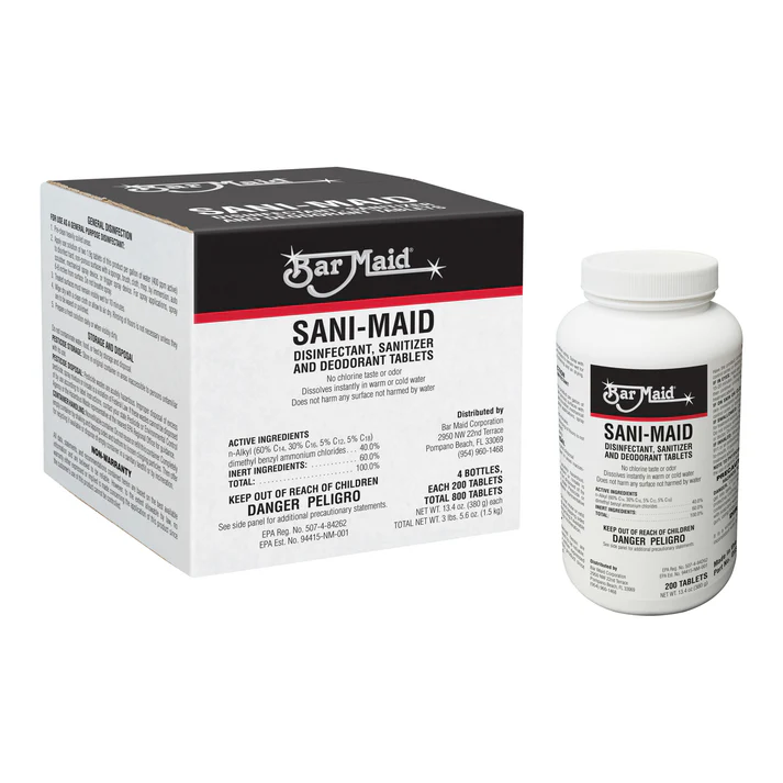 Bar Maid Sani-Mani Disinfectant, Sanitizer, and Deodorant Tablets - 4 Bottles - Box-