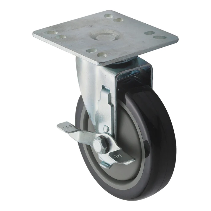 Universal Caster Set with Brake, 4" Square Plate, 5" Wheels