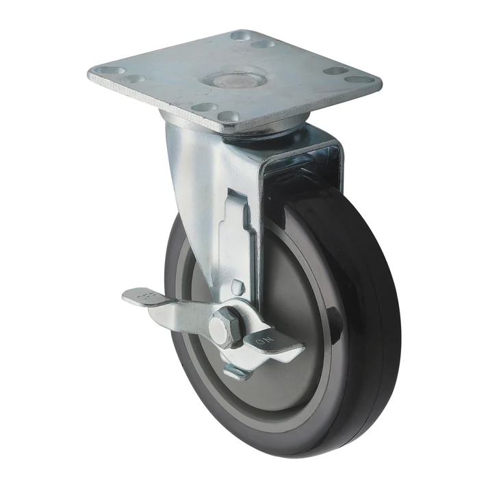 Universal Caster Set with Brake, 3-1/2" Square Plate, 5" Wheels