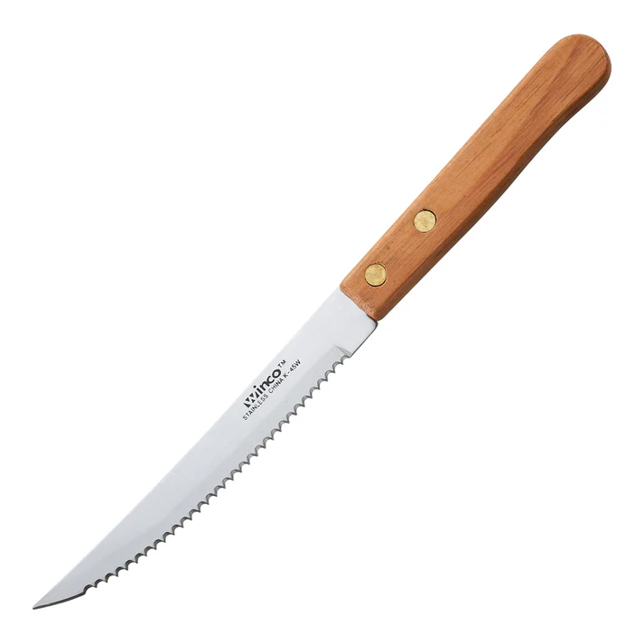  Steak Knives, 4-1/2" Blade, Wooden Handle, Pointed Tip