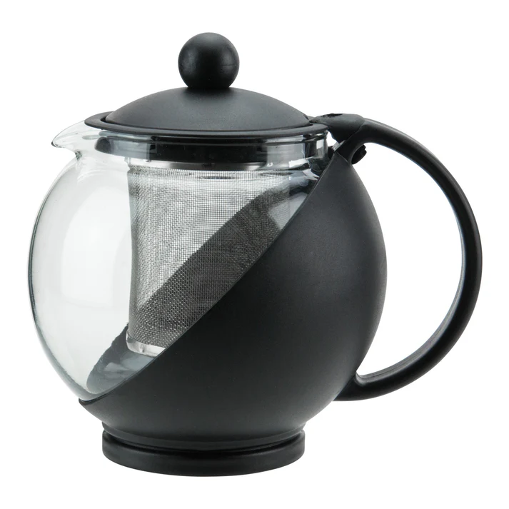 25 oz Glass Teapot with Infuser Basket, Black