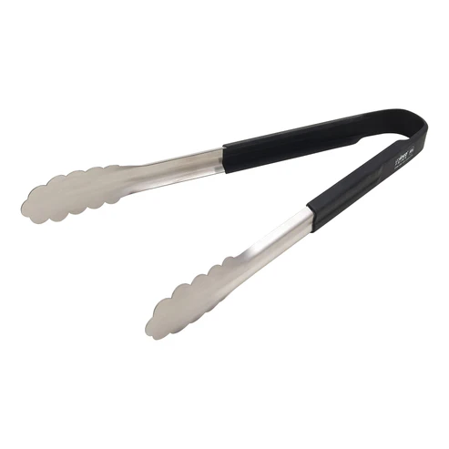 Winco Prime 12" Stainless Steel Utility Tongs with Black Silicone Handle
