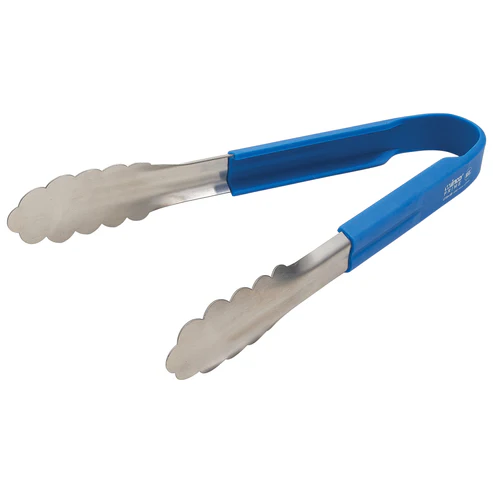 Winco Prime 9" Stainless Steel Utility Tongs with Blue Silicone Handle