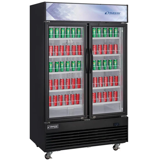 Commercial Glass Swing 2-Door Merchandiser Refrigerator in Black