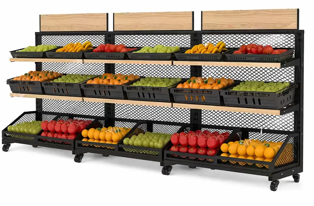 Vegetable Display Steel Wood Shelves 3 Ft