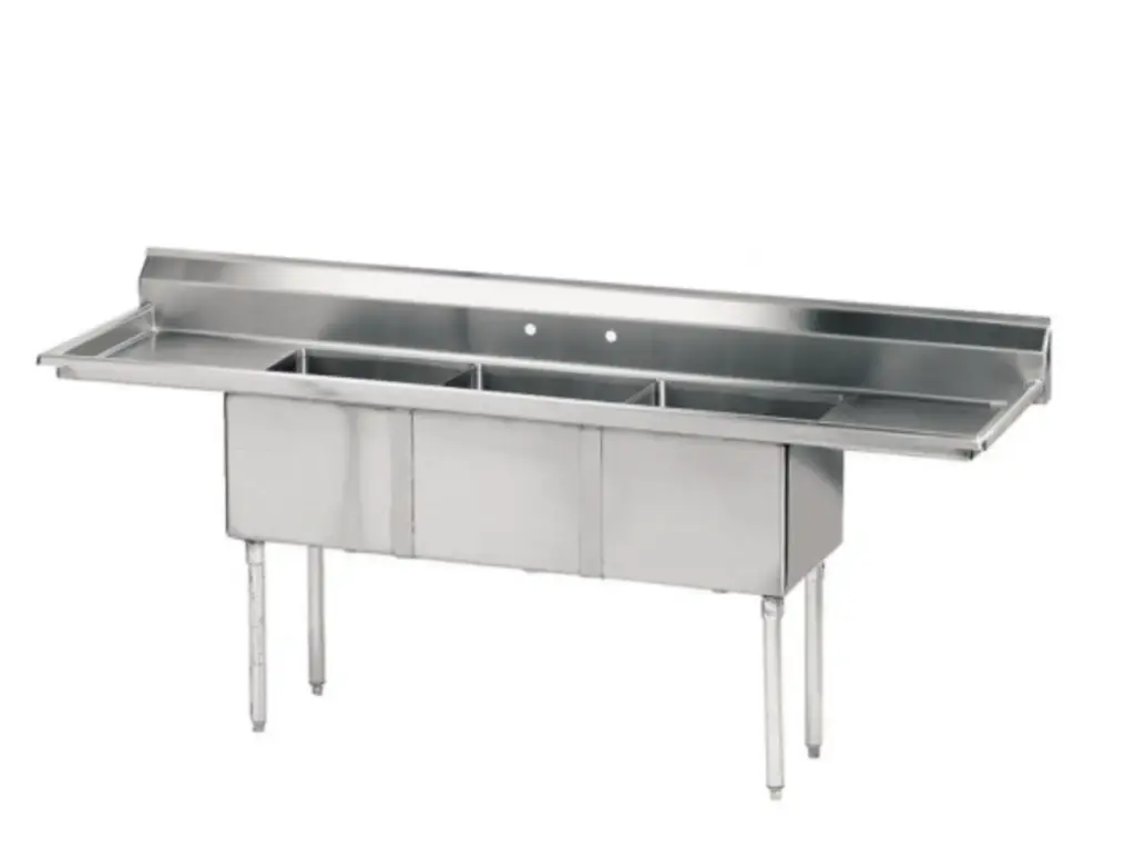 L&J LJ1818-3RL 90" 3 Compartment Sinks / 2 Side Drainboards  