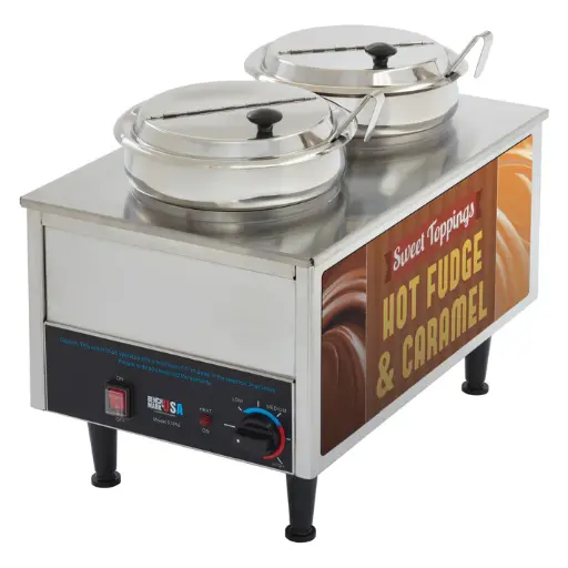 [51072H] BenchmarkUSA "Hot Fudge & Caramel" Food Warmer - 2 Ladles, 2 Lids