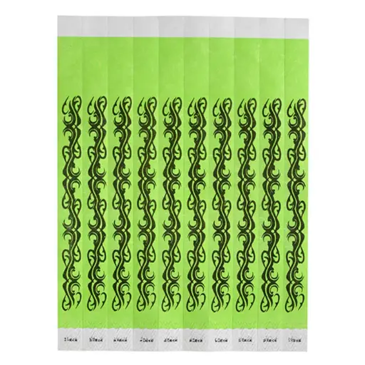 [WB-TATTOO] Bar Maid Waterproof Tear-Free Wristbands - Tattoo (Green/Black) (500 Pieces/Pack)