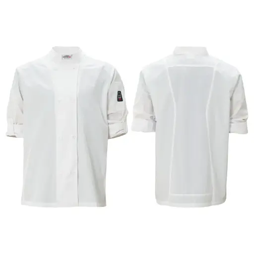 [UNF-12W3XL] Ventilated Chef Jacket with Roll-Tab Sleeves, Tapered Fit