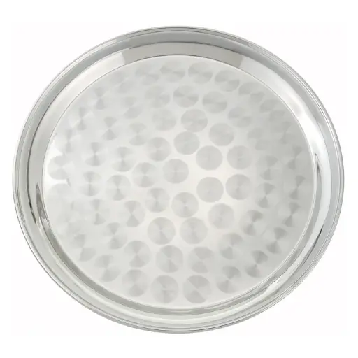 [STRS-12]  Stainless Steel Round Serving Tray with Swirl Pattern - 12"