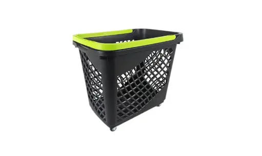 Black Rolling Shopping Basket W/ Green Handle 