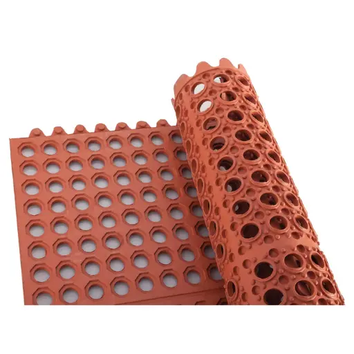 [RBMI-33R] Rubber Interlocking Floor Mat, 3' x 3' - Red