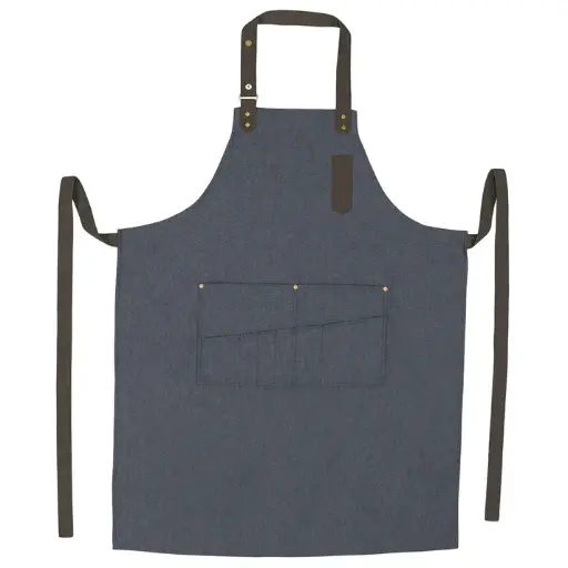 [BA-3327B] Mid-Weight Bib Apron with 8 Waist Pockets - Blue