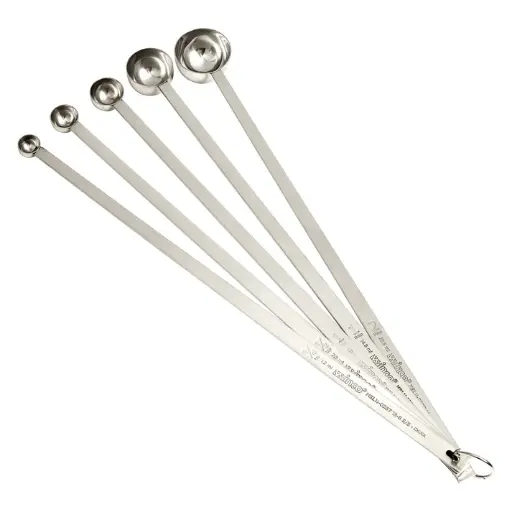 [MSLH-5P] 18/8 Stainless Steel Measuring Spoons with Long Handle Set