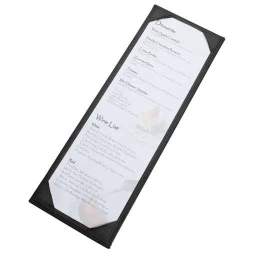 [LMS-414BK] Single-View Menu Cover - Black, 4-1/2" x 14"