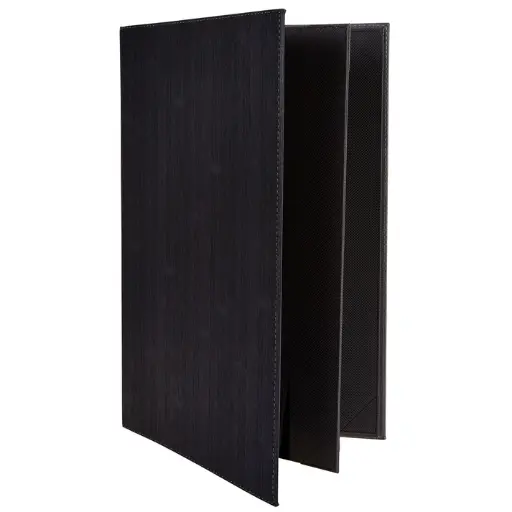 [LMF-814GY] Four-View Menu Cover - Black, 8-1/2" x 14"