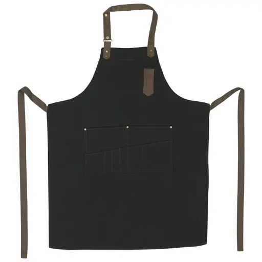 [BA-3327K] Mid-Weight Bib Apron with 8 Waist Pockets - Black