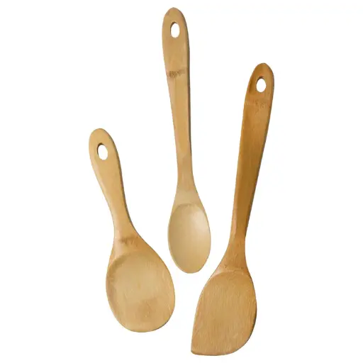 [J33-2018] Joyce Chen Burnished Bamboo Wok Utensils, 3-Piece Stir Fry Set 