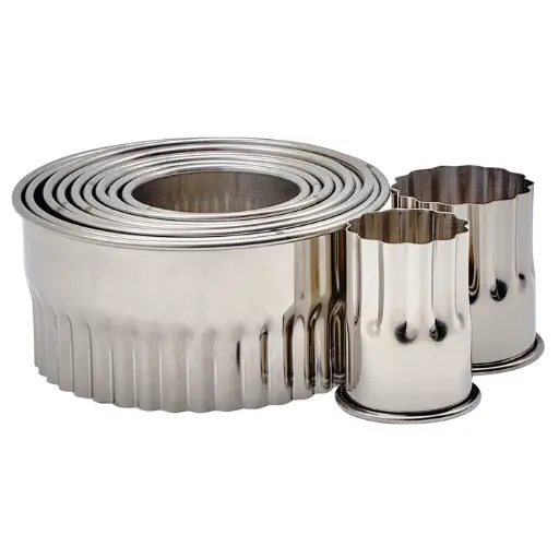 [CST-12] Round Cookie Cutter Set, 11 Piece, Stainless Steel - Fluted, 2"