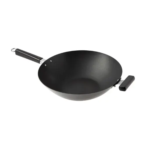[J22-0040] Joyce Chen Nonstick Carbon Steel Flat Bottom Wok with Phenolic Handles, 14"