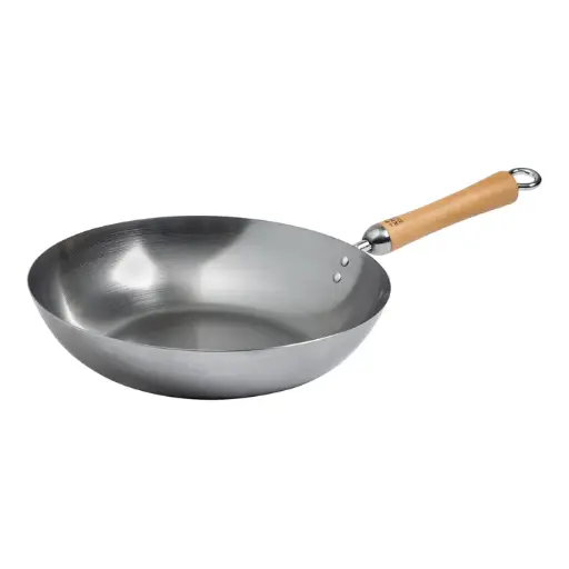 [J21-9979] Joyce Chen Uncoated Carbon Steel Stir Fry Pan with Birch Handle, 12"
