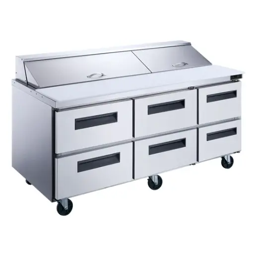 [DSP72-30M-D6] 6-Drawer Megatop Commercial Food Prep Table Refrigerator in Stainless Steel