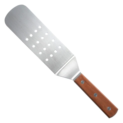 [TN409] Perforated Flexible Turner with Offset, Wooden Handle, 8-1/4" x 2-7/8" Blade